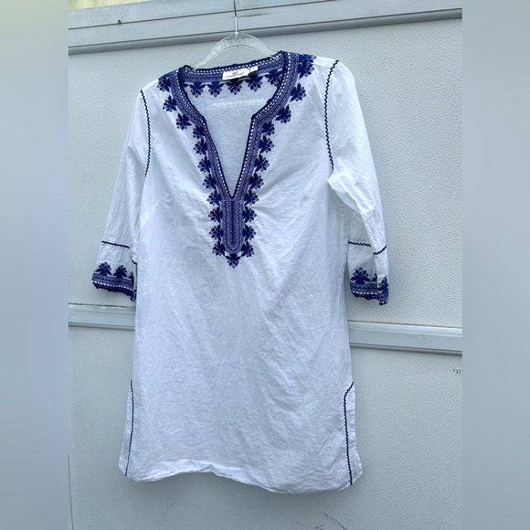 Vineyard Vines Tunic Dress Embroidered Sz S 100% Cotton White/Navy Nautical - Picture 5 of 13